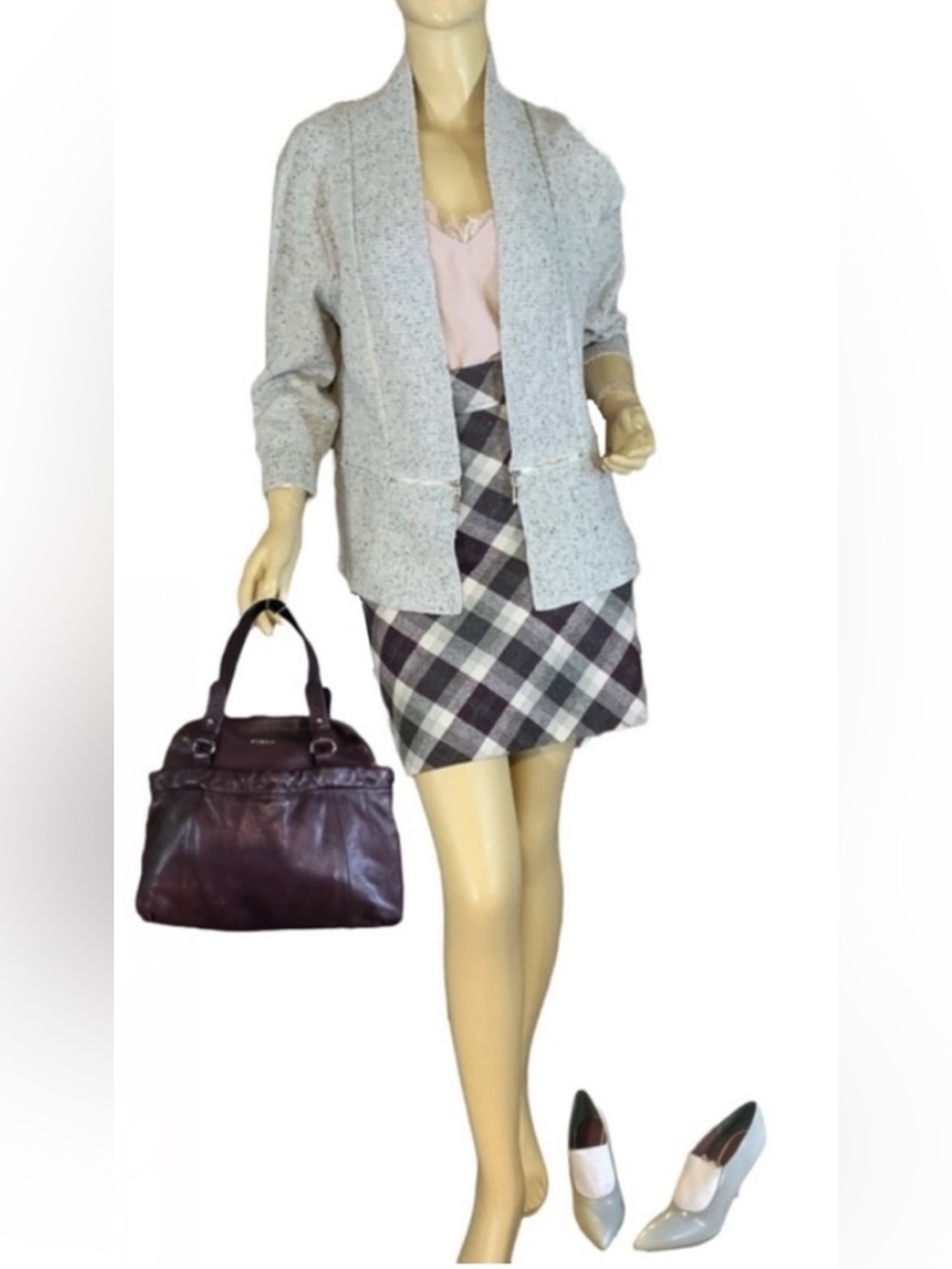 LOFT PURPLE & GRAY PLAID POLY/WOOL BLEND SKIRT NWT (6)